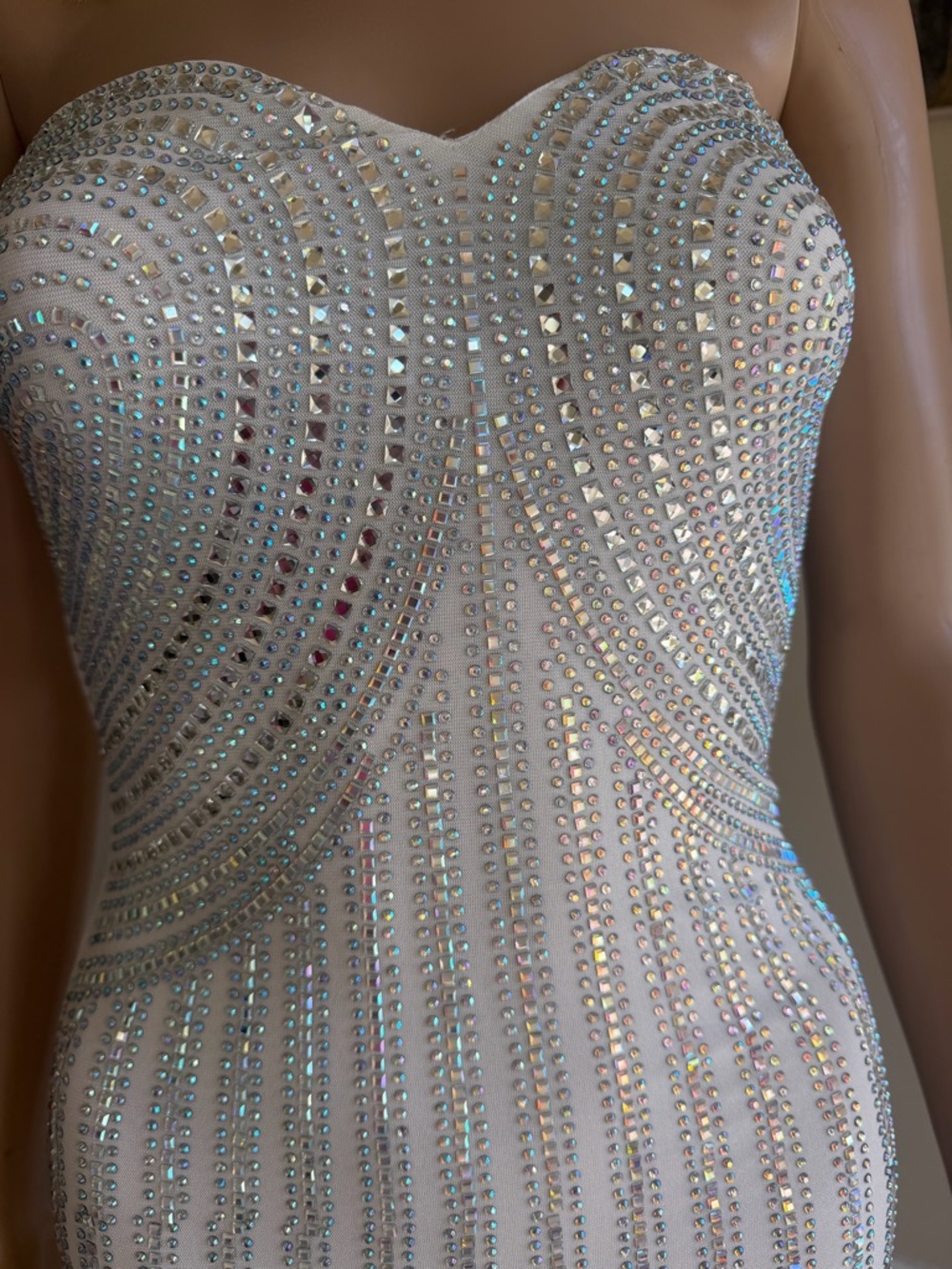 AKIRA Strapless White Crystal-Embellished Bodycon Dress - Picture 3 of 10